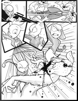angry anthro blood bodily_fluids bottomless bottomless_anthro bottomless_female breasts buckteeth claws clenched_teeth clothed clothing crying female fight friendly_fire group male missed_target punch startled tears teeth violence chris_fischer chip_'n_dale_rescue_rangers disney gadget_hackwrench human mammal mouse murid murine rat rodent comic hi_res