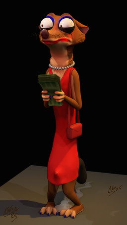 anthro bodily_fluids clothed clothing crossdressing crossdressing_male cum dress embarrassed erection erection_under_clothing gem genital_fluids jewelry knock-kneed leaking_cum makeup male mascara money necklace pearl_(gem) pearl_necklace purse running_makeup running_mascara solo sinicalsix disney zootopia duke_weaselton mammal mustelid musteline true_musteline weasel 3d_(artwork) digital_media_(artwork) hi_res