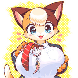 accessory ambiguous_gender anthro between_breasts big_breasts blue_eyes blush breasts brown_markings claws clothed clothing collared_shirt dominant dominant_female dress_shirt duo extreme_size_difference female fully_clothed fur head_tuft holding_breast kemono larger_female male male/female markings micro mottled necktie orange_markings pawpads piebald predator/prey shirt size_difference smaller_ambiguous smaller_male solo_focus submissive submissive_male tan_body tan_fur topwear tuft takiune_(pixiv) calico_cat domestic_cat felid feline felis mammal mouse murid murine rodent 1:1 2020 aliasing digital_media_(artwork) half-length_portrait low_res portrait