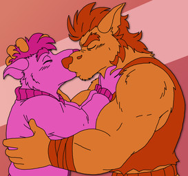 anthro duo facial_hair hug kissing male male/male muscular muscular_male mustache simple_background meowscles_(artist) brok_the_investigator celsius_strays cowcat_games dart_(brok_the_investigator) kins_(brok_the_investigator) mammal murid murine rat rodent 2026