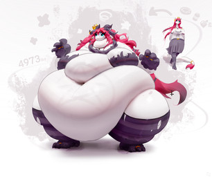 3_toes 4_fingers anthro before_and_after belly big_belly blue_eyes bottomwear bra breasts clothing confusion cracked_ground cross cross_necklace crown deep_navel emanata feet female fingers gesture gloves hair handwear headgear horn huge_belly jewelry legwear long_hair morbidly_obese morbidly_obese_anthro morbidly_obese_female navel necklace number obese obese_anthro obese_female overweight overweight_anthro overweight_female pattern_clothing pattern_legwear pattern_stockings pink_hair ring shirt skirt smile solo standing stated_weight stockings striped_clothing striped_legwear striped_stockings stripes swirl_emanata t-shirt tail thick_thighs toes topwear underwear weight_gain white_body miluinaoxie mythology demon demon_dragon dragon mythological_creature mythological_scalie scalie colored hi_res