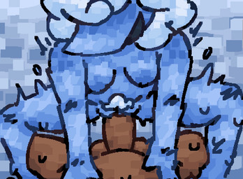 anthro anthro_penetrated areola arm_support blue_areola blue_body blue_vulva blush bodily_fluids breasts brown_body brown_skin cowgirl_position duo emanata female first_person_view fluffy fluffy_hair flying_sweatdrops from_front_position genitals hair hand_on_chest male male/female obscured_eyes on_bottom on_top penetration pubes sex smile spread_legs spreading sweat sweatdrop vaginal vaginal_penetration vulva white_hair scaliescum deltarune undertale_(series) elnina_(deltarune) human mammal