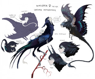 ambiguous_gender black_body black_eyes black_feathers black_tail blue_body blue_ears blue_feathers blue_gem blue_wings duo eyes_closed feathers female_symbol feral folded_wings forehead_gem fur gem gender_symbol human_faced_feral humanoid_face mouth_closed multicolored_wings open_mouth simple_background spread_wings symbol tail teal_body teal_feathers text white_background white_body white_fur white_tail wings jejejunum european_mythology greek_mythology mythology secret_(jejejunum) whisper_(jejejunum) animal_humanoid avian harpy humanoid mythological_avian mythological_creature nethermare 2025 digital_drawing_(artwork) digital_media_(artwork) english_description english_text hi_res model_sheet multiple_images
