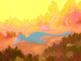ambiguous_gender biped blue_body blue_feathers claws detailed_background feathered_wings feathers feral forest_background looking_down lying nude on_front orange_background outside pink_body plant resting_chin sad simple_background sky solo tree tuft wings yellow_background yellow_sky zw3 dinosaur dromaeosaurid feathered_dinosaur feathered_scalie prehistoric_species reptile saurischian scalie theropod 2026 absurd_res digital_drawing_(artwork) digital_media_(artwork) hi_res