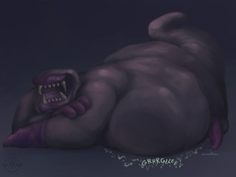 abdominal_bulge ambiguous_gender balls belly big_belly bodily_fluids clothing eyeless genital_fluids genitals gloves grey_body handwear lipstick makeup male male/ambiguous male_pred onomatopoeia oral_vore overweight overweight_male penis precum purple_clothing purple_gloves purple_handwear purple_lipstick purple_penis purple_tongue rumbling_stomach sharp_teeth solo sound_effects teeth text tongue vore analog_vorer garten_of_banban sir_dadadoo annelid clay_creature invertebrate leech taur worm 4:3 hi_res