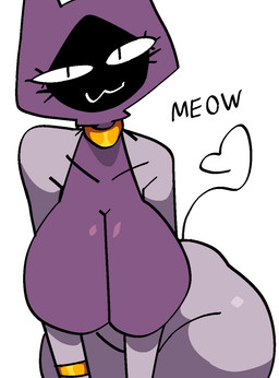 anthro big_breasts black_text breasts curvy_figure eyelashes female hood huge_breasts magic_user meow purple_hood simple_background solo tail text thick_thighs white_background white_sclera xarop77 deeja_(xarop77) domestic_cat felid feline felis mammal 2025 digital_drawing_(artwork) digital_media_(artwork) hi_res portrait three-quarter_portrait