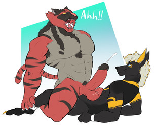 abs anal anal_penetration anthro anthro_on_anthro anthro_penetrated anthro_penetrating anthro_penetrating_anthro armpit_hair balls balls_on_torso big_power_bottom black_body black_fur bodily_fluids body_hair cowgirl_position cum cum_while_penetrated cumshot digitigrade dreadlocks duo ejaculation erection from_front_position fur genital_fluids genitals grey_body grey_fur hair hands-free humanoid_genitalia humanoid_penis larger_sub male male/male male_on_bottom male_on_top male_penetrated male_penetrating male_penetrating_male muscular muscular_anthro muscular_arms muscular_male nude on_bottom on_top open_mouth orgasm pecs penetration penile penile_penetration penis power_bottom pubes red_body red_fur sex size_difference small_top_big_bottom submissive tail teeth doost nintendo pokemon kurno lorens anubian_jackal canid canine canis felid feline generation_7_pokemon incineroar jackal mammal pantherine pokemon_(species) tiger 2021 digital_media_(artwork) hi_res