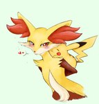 anthro blush carrying_another cuddling duo eyes_closed female fur green_background happy heart_symbol inner_ear_fluff looking_back male piggyback red_eyes simple_background tuft yellow_body yellow_fur lavenderaraliya nintendo pokemon delphox generation_1_pokemon generation_6_pokemon pikachu pokemon_(species) 2018 hi_res