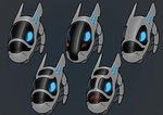 ambiguous_gender anthro blue_eyes blush blush_lines glowing glowing_eyes group holographic_eyes led_light machine mouth_closed vader-san android robot synth_(vader-san) 2019 model_sheet