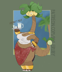 5_heads anthro arms_bent black_eyes blush blush_lines bodily_fluids bracelet breasts brown_body brown_skin brown_tail claw_fingers claw_toes claws cleavage clothed clothed_anthro clothed_female clothing container cup curvy_figure ear_piercing eyelashes eyes_closed fangs female fully_clothed fully_clothed_anthro fully_clothed_female gold_(metal) gold_anklet gold_bracelet gold_ear_piercing gold_jewelry gold_necklace green_lips grey_claws grey_clothing grey_shirt grey_tank_top grey_topwear hand_on_hip hand_on_own_hip holding_serving_tray jewelry jug lactating lactating_through_clothing leaf light lips living_tail long_neck long_tail milk multi_head narrowed_eyes navel necklace nipples non-mammal_breasts non-mammal_navel non-mammal_nipples noseless open_mouth open_smile palm_tree piercing plant pokemorph red_clothing red_shirt red_tongue red_topwear serving_tray shirt smile smiling_at_viewer solo squint standing tail tail_head tank_top teeth text thick_lips thick_thighs tongue topwear tree unusual_anatomy unusual_tail wet wet_clothing yellow_head buleruby nintendo pokemon alolan_exeggutor alolan_form generation_7_pokemon pokemon_(species) regional_form_(pokemon) 2025 absurd_res colored digital_drawing_(artwork) digital_media_(artwork) english_description english_text full-length_portrait hi_res lighting portrait shaded url