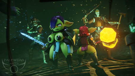 4_fingers amber_eyes areola armor atmosphere atmospheric_perspective belly bevor big_breasts big_butt big_ears biped blush bone boots breasts butt chainmail clothed clothing ear_piercing ear_ring exposed_breasts faceplate fantasy female female_humanoid fingers footwear giant_hammer green_body hair hammer holding_object holding_weapon knight maul melee_weapon mouthplate nipple_covers nipple_piercing nipples oversized_weapon paladin piercing poster purple_eyes purple_hair red_hair ring_piercing shield shoes short_stack skeleton slightly_chubby sword thick_thighs tools unconvincing_armor warrior weapon palewdas_arts palewdasarts_(modeler) enna_(palewdasarts) mina_(palewdasarts) goblin humanoid undead 16:9 3d_(artwork) digital_media_(artwork) hi_res tagme wallpaper widescreen