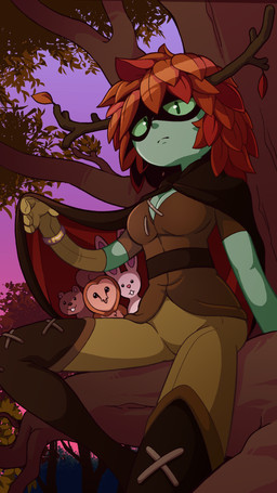 antlers armwear autumn biped boots bottomwear bracelet breasts cleavage cloak clothed clothing domino_mask elbow_gloves eyemask eyewear falconry_glove female feral footwear gloves green_body green_eyes green_sclera green_skin group handwear horn jewelry leaf leaf_hair looking_at_viewer mask not_furry one_glove outside pants plant plant_hair pseudo_hair pseudo_horn rubber_hose_style shirt shoes solo_focus topwear tree wood wooden_horn plagueofgripes adventure_time cartoon_network huntress_wizard avian bird elemental_creature elemental_humanoid flora_fauna humanoid lagomorph leporid mammal owl plant_humanoid rabbit rodent sciurid tree_squirrel 2025 9:16 absurd_res digital_media_(artwork) hi_res