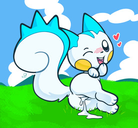 anthro black_eyes blush bodily_fluids cum cum_in_vagina cum_inside female feral fur genital_fluids genitals heart_symbol looking_at_viewer nude one_eye_closed open_mouth smile solo tail vulva white_body white_fur wink winking_at_viewer krackdown9 nintendo pokemon generation_4_pokemon pachirisu pokemon_(species) 2025 digital_media_(artwork) hi_res