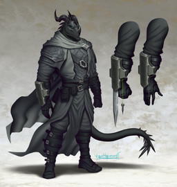 anthro armor belt biped black_armor black_body black_clothing boots cape clothing footwear grey_cape grey_clothing hidden_blade horn male melee_weapon pouch_(clothing) shoes simple_background solo standing tail weapon vanharmontt dungeons_and_dragons hasbro wizards_of_the_coast dragonborn_(dnd) scalie 2025 absurd_res digital_media_(artwork) hi_res