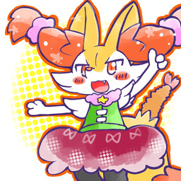 accessory ambiguous_anthro ambiguous_gender anthro biped blush blush_stickers bottomwear bow_ribbon clothing cute_fangs dipstick_tail fangs food front_view hair_accessory hair_tie markings object_in_tail open_:3 open_mouth open_smile outline shrimp_(food) simple_background skirt smile snout solo standing tail tail_markings teeth topwear vest annyui0611 nintendo pokemon braixen canid generation_6_pokemon mammal pokemon_(species) 1:1 2025 digital_drawing_(artwork) digital_media_(artwork) hi_res japanese_description portrait three-quarter_portrait translated_description
