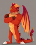 anthro crossed_arms male red_body red_scales scales scarf solo standing tail wings disturbed-mind activision mythology spyro_reignited_trilogy spyro_the_dragon the_legend_of_spyro ignitus dragon mythological_creature mythological_scalie scalie absurd_res hi_res