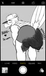 anthro baseball_cap beak briefs camera_view clothing ellipsis eyes_closed fart feathers feces feces_in_underwear hat headgear headwear heart_after_text heart_symbol male open_beak open_mouth pattern_clothing pattern_shirt pattern_tank_top pattern_topwear phone_camera pooping raised_tail relieved scatplay shirt simple_background soiled_underwear soiling soiling_underwear solo sound_effects striped_clothing striped_shirt striped_tank_top striped_topwear stripes tail tail_feathers tank_top text tilde_after_text topwear underwear oversheep max_(oversheep) avian bird corvid corvus_(genus) crow oscine passerine english_text hi_res monochrome