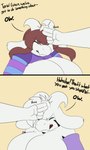 anthro big_breasts breasts brown_hair clothing eyebrows female fingers fur group hair horn huge_breasts purple_clothing text trio white_body white_fur robertge undertale undertale_(series) asriel_dreemurr_(god_form) frisk_(robertge) frisk_(undertale) toriel bovid caprine goat mammal 2024 english_text hi_res