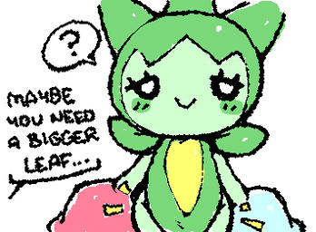 ambiguous_gender blush chibi closed_smile ellipsis empty_eyes eyelashes front_view green_blush green_body mouth_closed noseless not_furry offscreen_character partial_speech_bubble plant question_mark simple_background smile smiling_at_viewer solo speech_bubble standing stylized_empty_eyes talking_to_another text white_background white_eyes yellow_body ligma_(artist) nintendo pokemon elemental_creature elemental_humanoid flora_fauna generation_3_pokemon humanoid pokemon_(species) roselia 2025 animated digital_media_(artwork) english_text flat_colors handwritten_text low_res wigglypaint_(artwork)