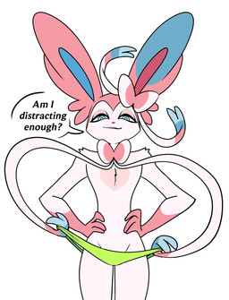 anthro blue_eyes clothing looking_at_viewer male pokemorph simple_background smile smiling_at_viewer smirk smirking_at_viewer solo speech_bubble speedo swimwear undressing odeko-yma nintendo pokemon pix_(odeko-yma) eeveelution generation_6_pokemon pokemon_(species) sylveon absurd_res hi_res