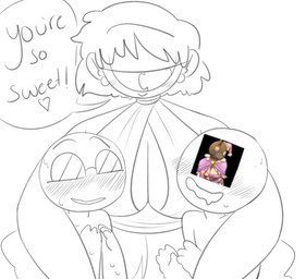 big_breasts blush breasts female group hair hug not_furry simple_background smile text unnecessaryfansmut anonymous poppy_the_cyclops cyclops humanoid english_text hi_res