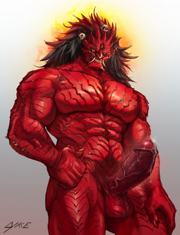 3_eyes abs balls biceps bodily_fluids bone claws erection genital_fluids genitals glans hair humanoid_genitalia humanoid_penis lykke male multi_eye muscular muscular_male not_furry pecs penis precum red_body simple_background skull solo standing vein veiny_penis god_of_war sony_corporation sony_interactive_entertainment begtse_(god_of_war) colored digital_drawing_(artwork) digital_media_(artwork) hi_res portrait