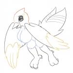 1:1 anthro anthrofied avian beak big_breasts bird black_body black_fur breasts claws feathered_wings feathers female fletchinder fur generation_6_pokemon grey_eyes hi_res huge_breasts looking_at_viewer monochrome nintendo nipples non-mammal_breasts nude open_mouth orange_body orange_fur pokemon pokemon_(species) posexe semi-anthro simple_background smile solo toe_claws tuft white_background wings