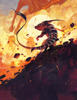 ambiguous_gender feral fur group hooves horn long_tail low-angle_view outside rock running sharp_teeth size_difference standing tail tail_tuft teeth tuft whiskers dominik_mayer hasbro magic:_the_gathering wizards_of_the_coast buffalo dipodid jerboa mammal rodent hi_res official_art