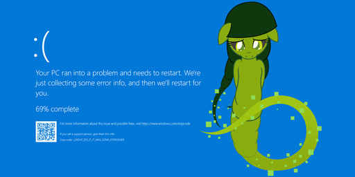 bsod dialogue female feral green_body grey_sclera ponification qr_code solo style_emulation text badumsquish hasbro my_little_pony elkie.exe computer_virus_(species) earth_pony equid equine horse mammal pony english_text hi_res url