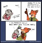 4_fingers anthro black_border border clothed clothing clothing_pull female fingers forced imminent_rape imminent_sex male necktie necktie_pull purple_eyes text tranquilizer letodoesart disney zootopia judy_hopps nick_wilde canid canine fox lagomorph leporid mammal rabbit red_fox true_fox comic english_text hi_res url