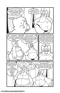 4_panel_comic 5_fingers annoyed anthro aroused beak belly belly_overhang belly_poke big_belly big_breasts big_butt black_line_art blush blush_lines bodily_fluids border bottomwear breasts butt cleavage clothed clothing deep_navel dialogue duo_focus eyebrows eyes_closed eyewear feathers featureless_chest female fingers frown glasses group hair half-closed_eyes happy huge_breasts huge_thighs imagination inner_monologue male male/female moobs narrowed_eyes navel nervous obese obese_anthro obese_male open_frown open_mouth open_smile outside overweight overweight_anthro overweight_male panties pants pupils round_glasses shirt smile speech_bubble speedo standing sweat sweatdrop sweatpants swimwear tail tail_feathers talking_to_another tank_top tent text thick_eyebrows thick_thighs thinking thought_bubble tongue topwear trio underwear wearing_glasses white_border wide_hips nekocrispy andy_(nekocrispy) oliver_(nekocrispy) avian bird 2021 black_and_white comic digital_media_(artwork) english_text hi_res monochrome url