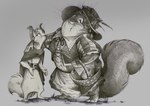 anthro apple cloak clothing female food fruit hat headgear headwear male plant fortunatafox the_mistmantle_chronicles apple_(the_mistmantle_chronicles) urchin_(the_mistmantle_chronicles) mammal rodent sciurid tree_squirrel hi_res