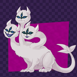 3_eyes 3_heads blue_eyes blue_teeth checkered checkered_background claws closed_frown fangs female feral finger_claws forked_tail frown fur horn long_neck long_tail mouth_closed multi_eye multi_head open_mouth open_smile pattern_background quadruped side_view simple_background smile solo squinted_eyes tail teeth toe_claws unusual_anatomy unusual_tail white_body white_fur parabellux deltarune european_mythology greek_mythology mythology undertale_(series) clover_(deltarune) canid canid_demon canine cerberus darkner demon hellhound hydra mammal mythological_canine mythological_creature 1:1 2025 absurd_res hi_res