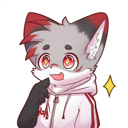 anthro big_eyes biped cute_fangs fangs fur grey_body grey_fur kemono male red_body red_fur slim_anthro slim_male solo sticker teeth white_body white_fur hlg7777 canid canine fox mammal 1:1 2020 animated no_sound short_playtime video