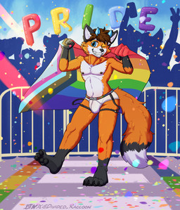anthro bulge clothed clothing fur hair horn lgbt_pride male nipples orange_body orange_fur pride_color_flag pride_colors smile solo tail thigh_strap topless underwear underwear_only white_body white_fur divided-raccoon lgbt_pride_month gabe_prower canid canine fox mammal 2026 digital_drawing_(artwork) digital_media_(artwork) hi_res