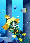 anthro chibi clothing diving diving_mask female mask scuba solo swimwear wetsuit chef_cheiro_(artist) animal_crossing nintendo isabelle_(animal_crossing) canid canine canis domestic_dog mammal hi_res