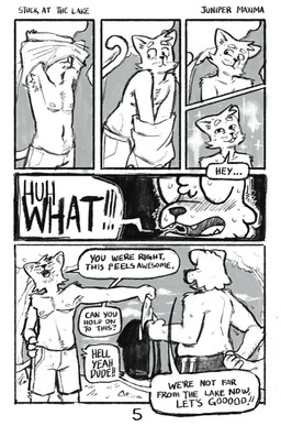 anthro armpit_hair bodily_fluids body_hair bottomwear chest_tuft clothed clothing dialogue duo facial_hair happy_trail male male/male male_anthro mastectomy_scar nipples partially_clothed_anthro partially_clothed_male removing_shirt scar shorts sweat tail text topless topless_anthro topless_male tuft undressing_self junipermaxima rory_(junipermaxima) sean_(junipermaxima) canid canine canis domestic_cat domestic_dog felid feline felis mammal absurd_res comic english_text hi_res trans_(lore) trans_man_(lore)