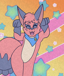 ambiguous_gender black_body black_fur blue_kerchief blue_neckerchief cheek_tuft dancing dipstick_tail eyes_closed facial_tuft feral fur head_tuft kerchief markings neckerchief neckwear open_mouth open_smile pattern_background red_body red_fur simple_background smile solo star-shaped_background star_polygon tail tail_markings tan_body tan_fur teeth tuft tastytales caramelldansen nintendo pokemon z_(tastytales) generation_8_pokemon nickit pokemon_(species) 2d_animation animated meme male_(lore)