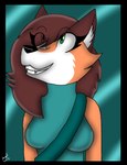 anthro breasts brown_body brown_fur brown_hair clothing female fur green_eyes hair multicolored_body multicolored_fur orange_body orange_fur shirt smile solo teeth topwear white_body white_fur creativefandomminds macy canid canine fox mammal