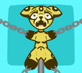 4_missing_limbs abdominal_bulge abdominal_impalement amputee anthro anthro_penetrated bdsm bondage bound brown_eyes chain chained chest_scar debreasted disability fangs female female_penetrated forced fur gasp genitals impalement penetration quadruple_amputee scar screaming solo suspension suspension_bondage tan_body tan_fur teeth vaginal vaginal_impalement vaginal_penetration whisperwell nubbins_(whisperwell) cougar felid feline mammal