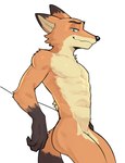 abs anthro bedroom_eyes claws eyebrows fur looking_at_viewer male muscular muscular_anthro muscular_male narrowed_eyes nipples nude pecs seductive simple_background smile solo standing tuft white_background jrjresq disney zootopia nick_wilde canid canine fox mammal red_fox true_fox 2024 hi_res