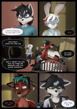alternative_fashion angry anthro armpit_hair bedroom black_hair blue_body blue_eyes blue_fur body_hair bottomwear boxers_(clothing) bulge clenched_teeth clothed clothing comic_book comic_panel cravat crotch_tuft determined dialogue door duo emo emo_haircut female floppy_ears fur hair jewelry male necklace paws pillow pubes purple_body purple_eyes purple_fur roommate scarf shirt sweater t-shirt tank_top teeth text topless topwear tuft underwear upset white_hair willitfit striped_sins axel_(striped_sins) felix_(striped_sins) june_(striped_sins) ryder_(striped_sins) canid canine fox lagomorph leporid mammal procyonid rabbit raccoon 3d_(artwork) comic digital_media_(artwork) english_text hi_res url brother_(lore) brother_and_sister_(lore) sibling_(lore) sister_(lore)