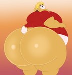 anthro big_butt blonde_hair blue_eyes bottomless bubble_butt butt clothed clothing fur hair huge_butt huge_thighs hyper hyper_butt hyper_thighs looking_at_viewer male obese obese_anthro obese_male overweight overweight_anthro overweight_male solo tan_body tan_fur thick_thighs white_body white_fur wide_hips megacoolbear_(artist) eli_(shabadablue) lagomorph leporid mammal rabbit absurd_res hi_res