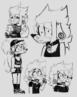 anthro boots bottomwear chibi clothing collar crop_top drinking ear_piercing eyes_closed eyewear female floppy_ears footwear gauged_ear glasses grey_background hotpants jacket narrow_hips open_mouth open_smile pawpads paws piercing shirt shoes shorts simple_background smile sneakers solo t-shirt topwear wide_eyed juicyghost juicy_(juicyghost) canid canine canis domestic_dog mammal poodle 4:5 monochrome gynomorph_(lore) trans_(lore) trans_woman_(lore)