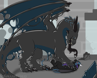 ambiguous_gender anthro biped black_body black_horn blue_eyes blue_wings broken_glass captured claws countershading digitigrade duo feral glass grey_body grey_wings horn long_tongue looking_at_another lying melting membrane_(anatomy) membranous_wings on_back paws quadruped side_view spiked_tail spikes spikes_(anatomy) stasis_chamber tail tongue white_horn wings yellow_eyes symrea european_mythology mythology salem_(obsidiansalem) dragon goo_creature goo_dragon mythological_creature mythological_scalie scalie western_dragon 5:4