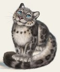 4_toes ambiguous_gender black_spots blue_eyes feet feral fur grey_body grey_fur markings pink_nose simple_background smile solo spots spotted_body spotted_fur toes whiskers white_background rogueliger felid mammal pantherine snow_leopard 2022 digital_media_(artwork)