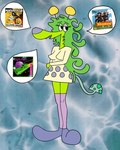 absolute_territory abstract_background antennae_(anatomy) anthro biped breasts clothing dress eyebrows eyelashes female floating_eyebrows footwear green_body green_hair hair half-closed_eyes long_hair markings narrowed_eyes open_mouth pattern_clothing pattern_dress photo_background purple_clothing purple_footwear purple_shoes purple_socks raised_eyebrows shoes smile socks solo speech_bubble spots spotted_clothing spotted_dress spotted_markings spotted_tail standing tail tail_markings toony yellow_antennae alicesqueaks mustard_plug smash_mouth the_aquabats alien ambiguous_species 4:5 album_cover cover photography_(artwork)
