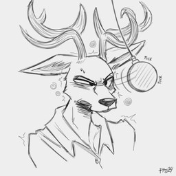 angry anthro antlers clock clothing deer_ears fur horn hypnosis male mind_control pendulum pendulum_swing pocketwatch resisting shirt simple_background snout solo spiral topwear watch boxidle beastars louis_(beastars) cervine deer mammal red_deer 1:1 hi_res monochrome