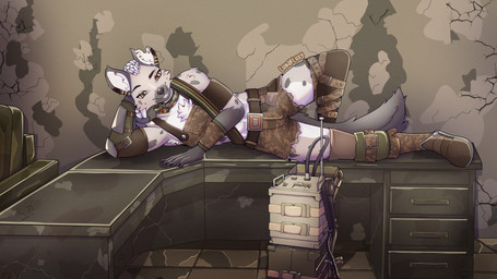 anthro ear_piercing male military piercing solo lunarluxy hyena mammal absurd_res hi_res