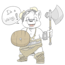 eyewear fur glasses humanoid_hands male shield simple_background solo text viking viking_helmet weapon white_background white_body white_fur young pupperoo canid canine canis domestic_dog mammal 1:1 english_text
